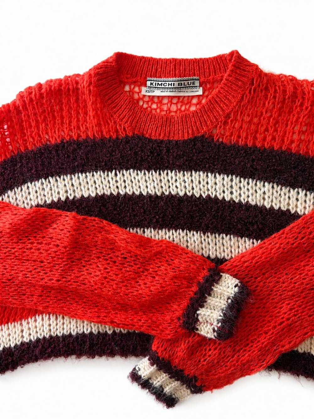 Kimchi Blue XS Fuzzy Striped Open Knit Sweater Y2K Grunge Urban Outfitters